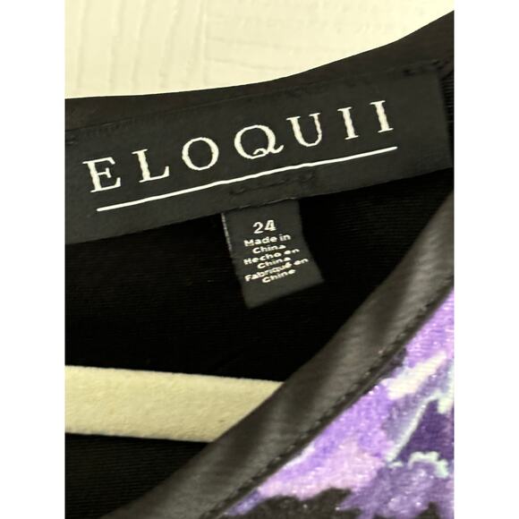 ELOQUII Velvet Plus Size 24 Midi Dress Floral Black Purple New - Picture 5 of 7